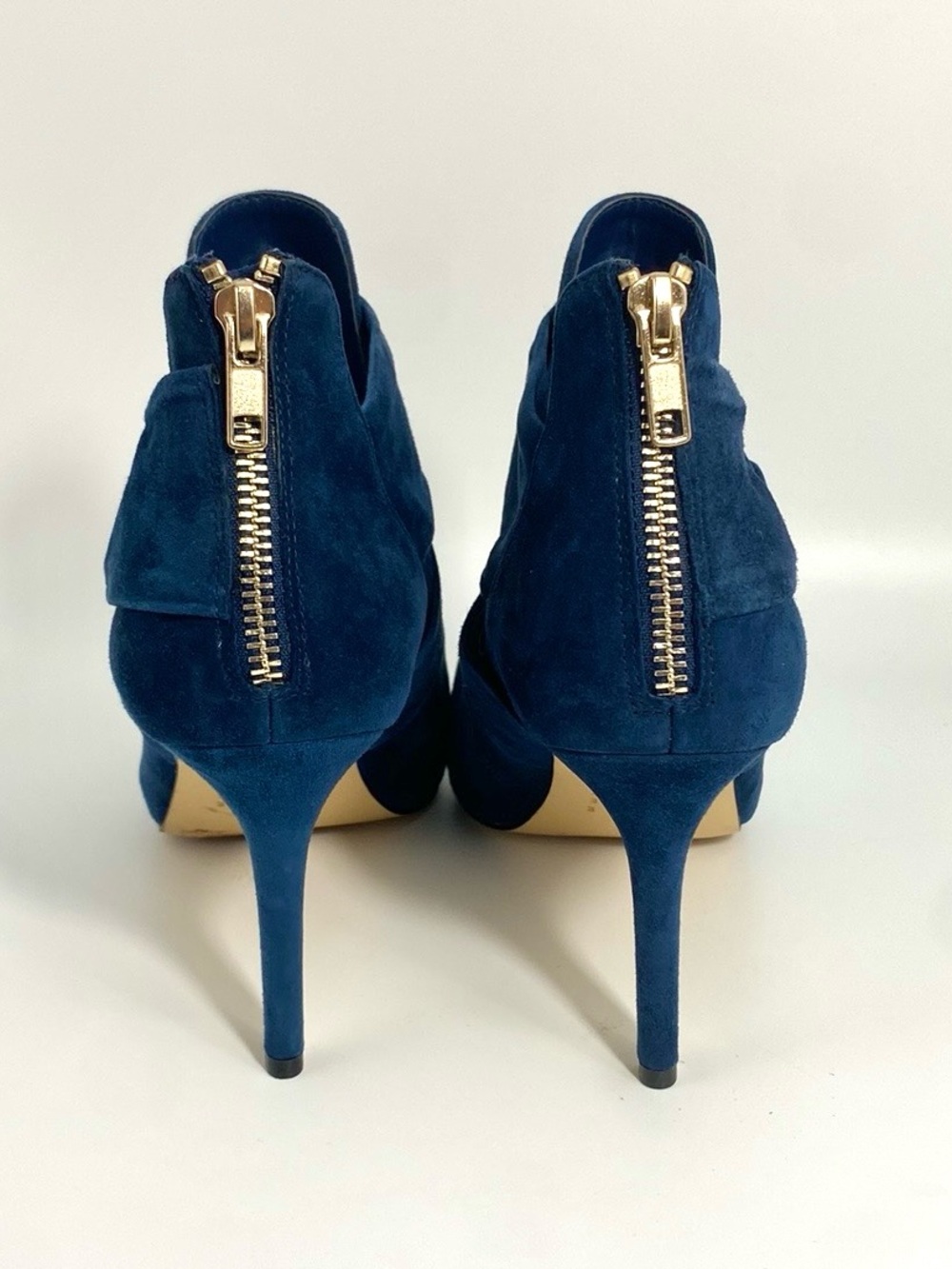 White House Black Market "Chloe" Side Twist Suede Stiletto Booties in Navy Blue - Picture 6 of 9